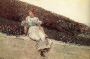 A woman sitting on a park wall Winslow Homer